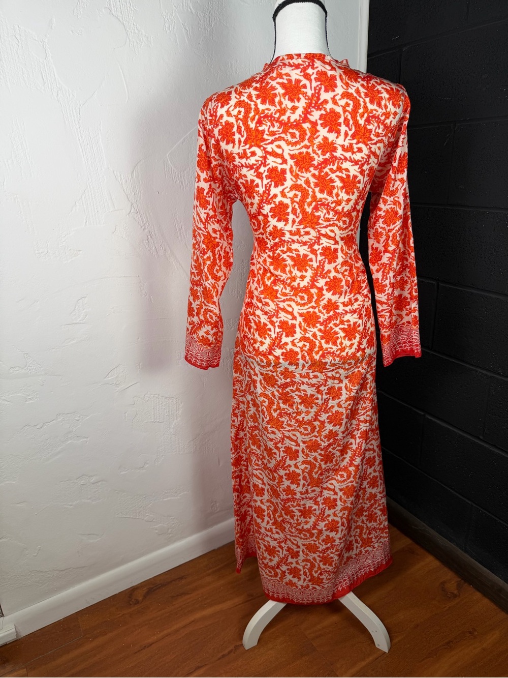 Stunning Italian Silk Red/Orange Floral V-Neck Drawstring Dress - size small 4/6 - Picture 13 of 16